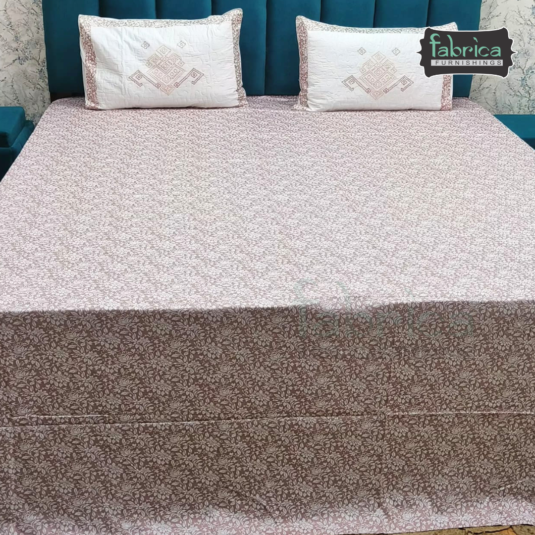 Fabrica Signature Pure Cotton King Size Printed Bedsheet with Quilted pillow covers