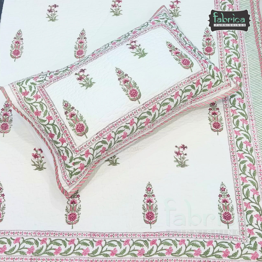 Sanganeri dreams Mul Cotton Handblock Printed king Size Quilted Bedcovers
