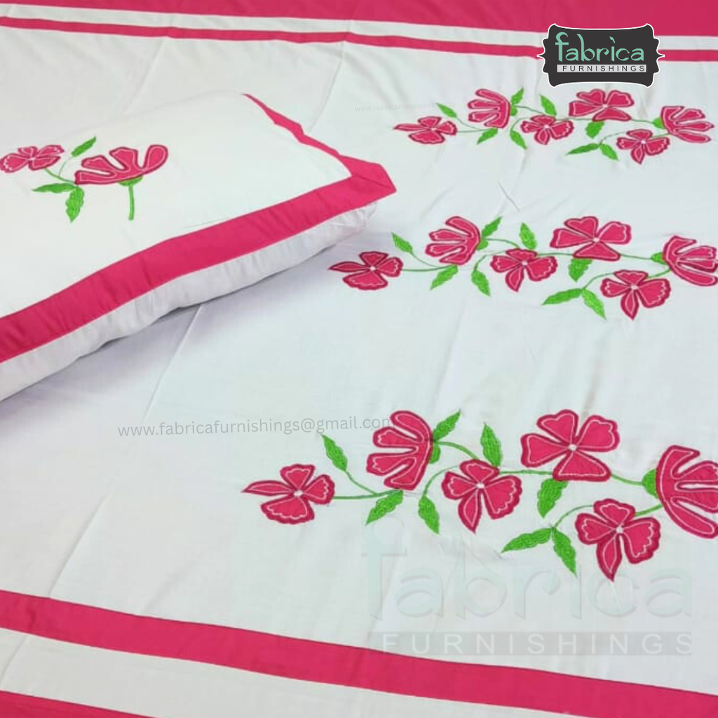 Fabby Decor  Designer Pure Cotton Embroidered King Size Bedsheet Set