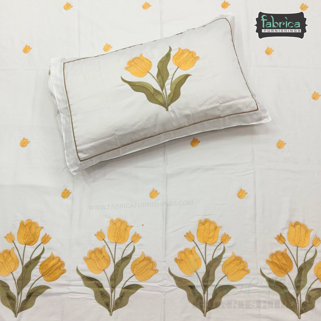 Artistic Thread Work Pure Cotton King Size Embroidered Bedsheet