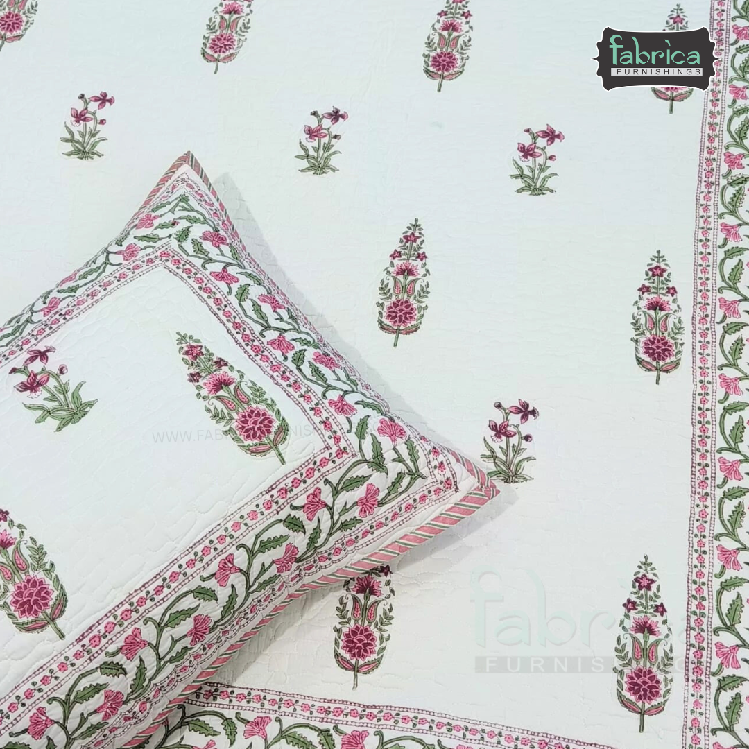 Sanganeri dreams Mul Cotton Handblock Printed king Size Quilted Bedcovers