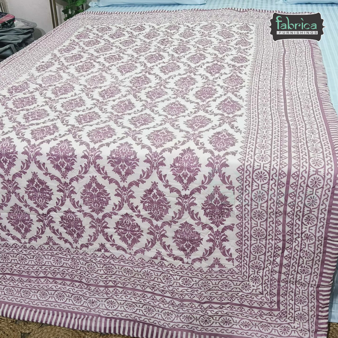 Kesariya Handblock  Printed Single Bed Pure Cotton Ac Mul -Mul Quilt