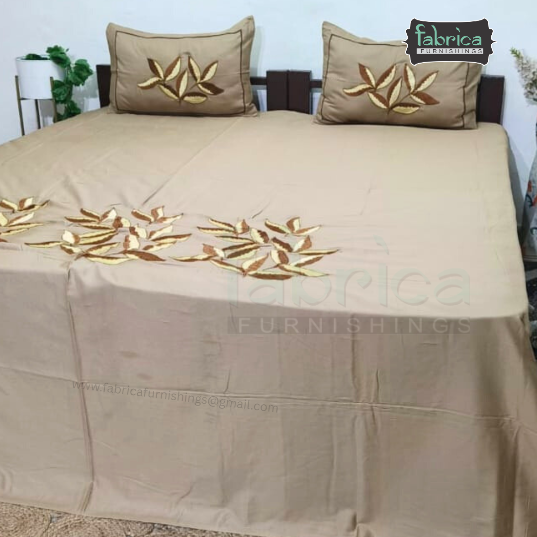 Fabby Decor  Designer Pure Cotton Embroidered King Size Bedsheet Set