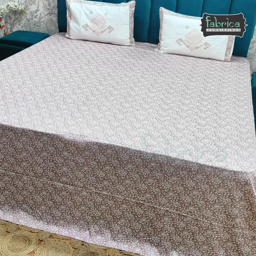 Fabrica Signature Pure Cotton King Size Printed Bedsheet with Quilted pillow covers