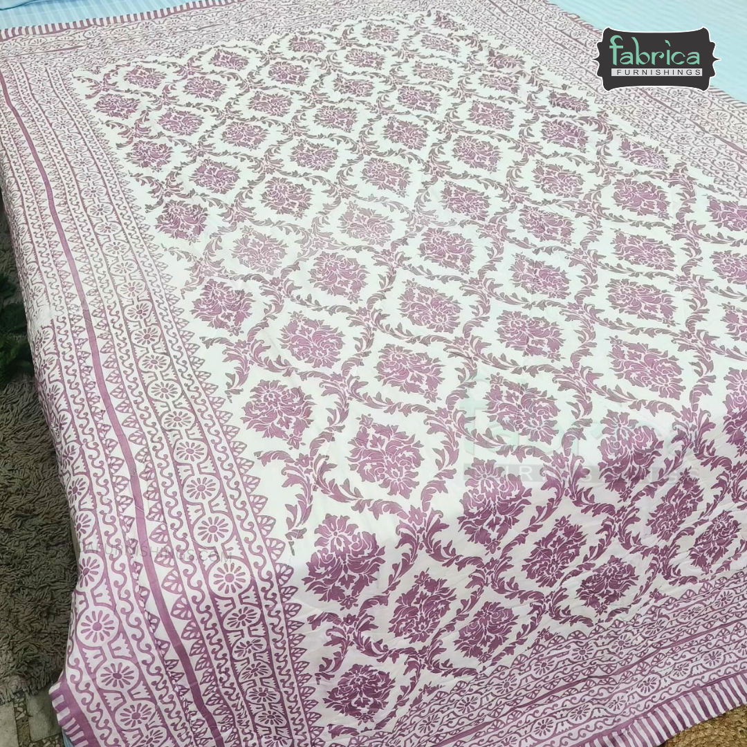 Kesariya Handblock  Printed Single Bed Pure Cotton Ac Mul -Mul Quilt