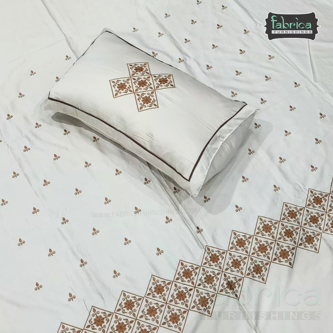 Artistic Thread Work Pure Cotton King Size Embroidered Bedsheet
