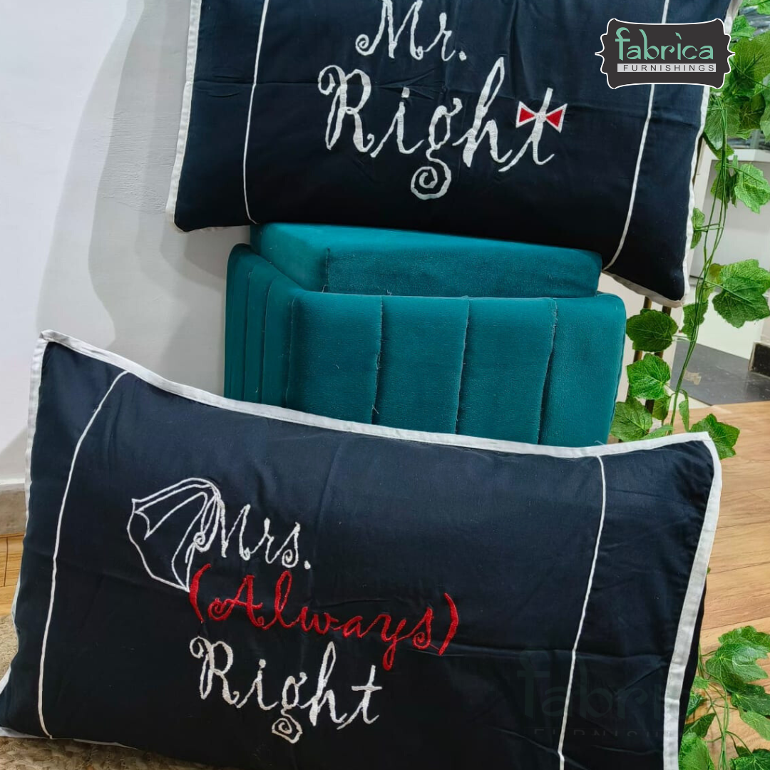 Soulmates Embroidered Pure Cotton Pillow Covers Only