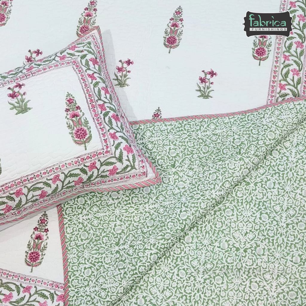 Sanganeri dreams Mul Cotton Handblock Printed king Size Quilted Bedcovers