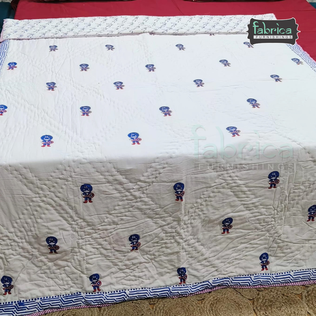 Cuddle Clouds Handblock Printed Single Bed Ac Mul-Mul Quilt