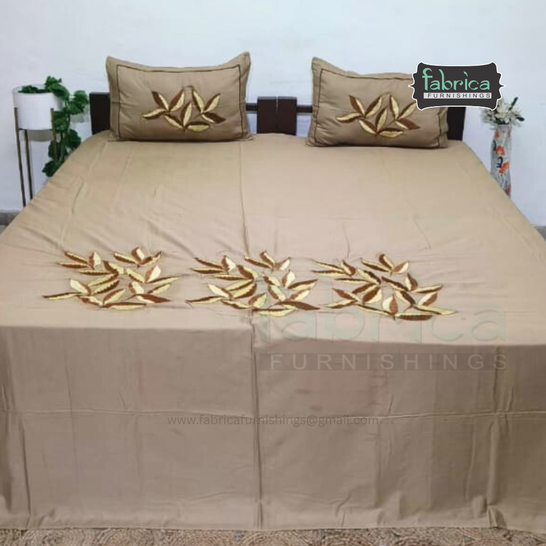 Fabby Decor  Designer Pure Cotton Embroidered King Size Bedsheet Set