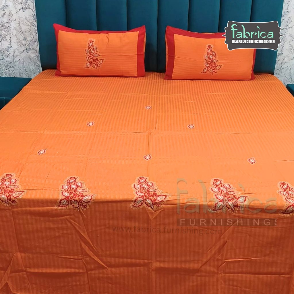 Ivory bloom Designer Pure Cotton Kingsize Embroidered Bedsheet