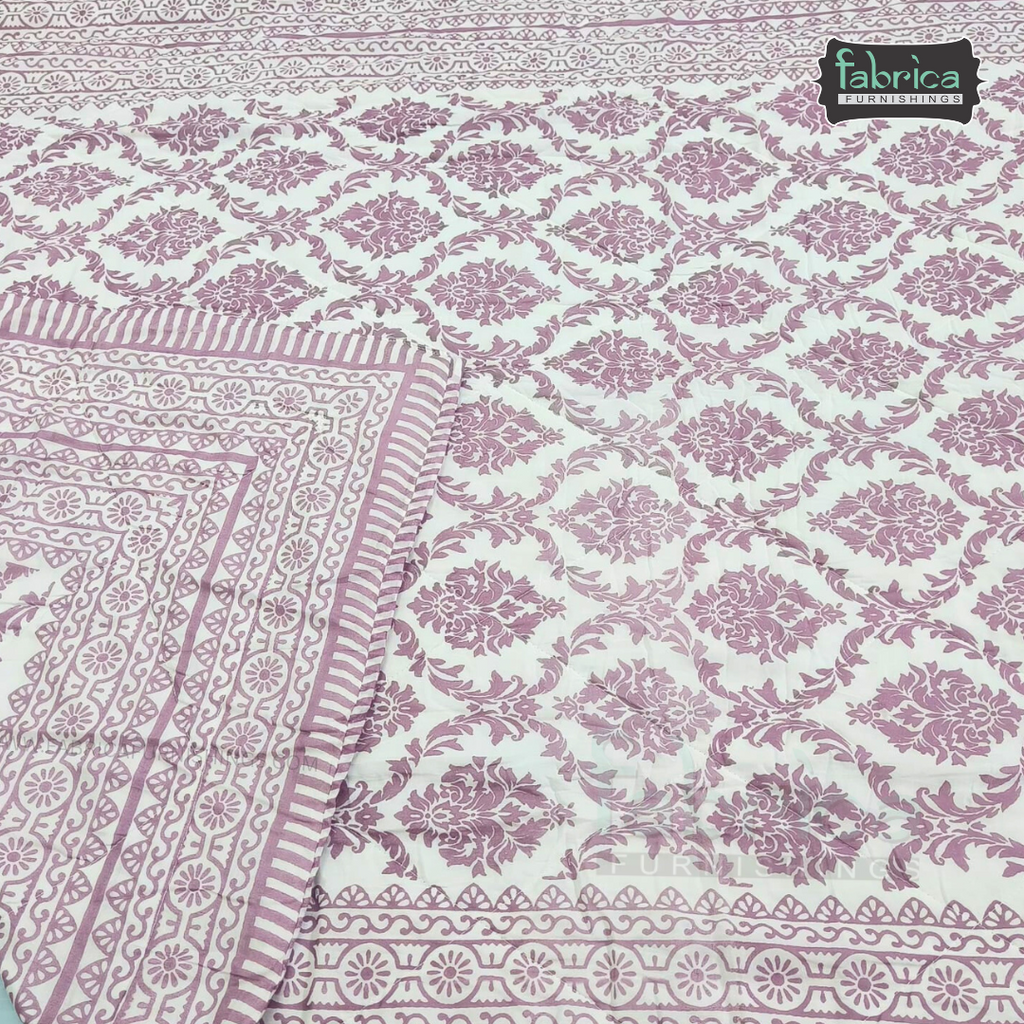 Kesariya Handblock  Printed Single Bed Pure Cotton Ac Mul -Mul Quilt