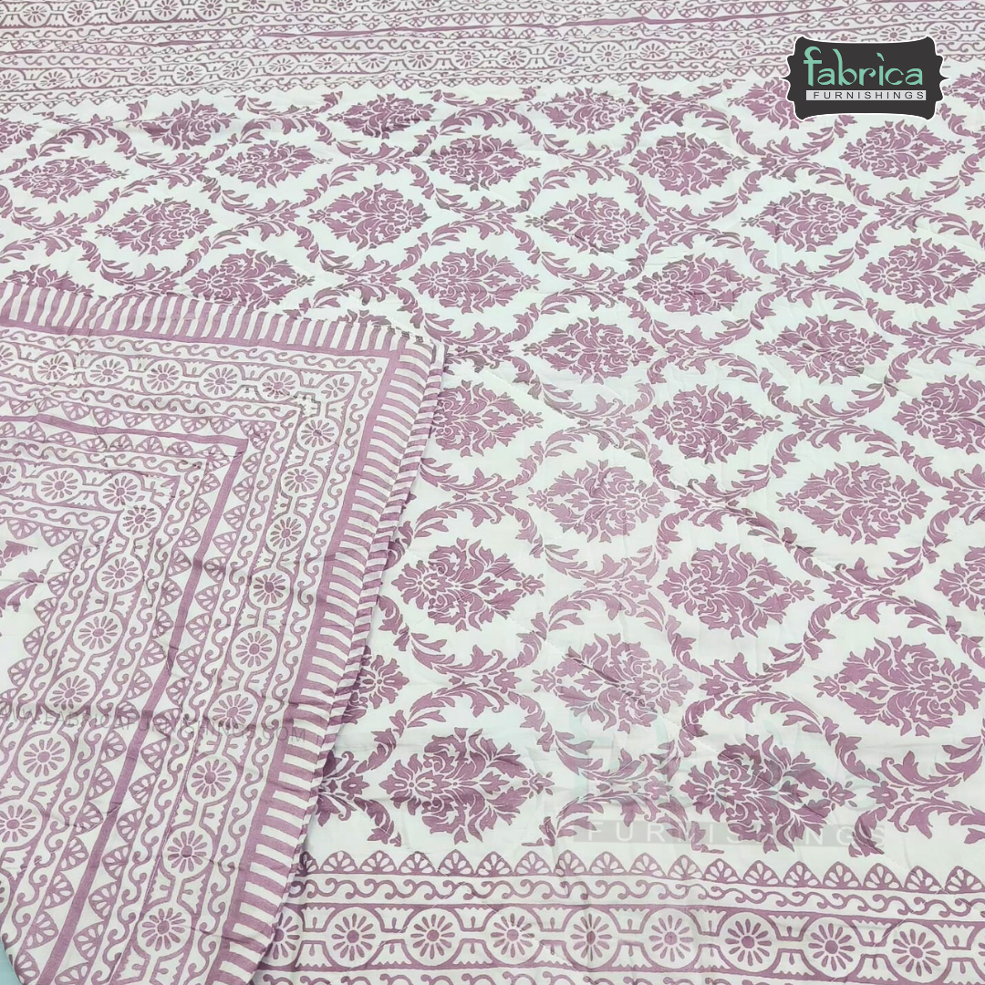 Kesariya Handblock  Printed Single Bed Pure Cotton Ac Mul -Mul Quilt