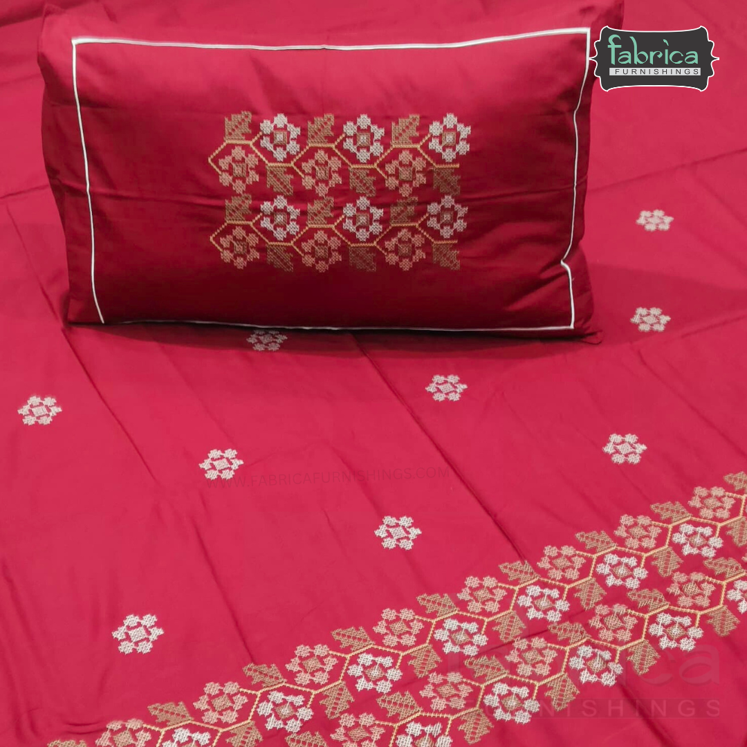 Artistic Thread Work Pure Cotton King Size Embroidered Bedsheet