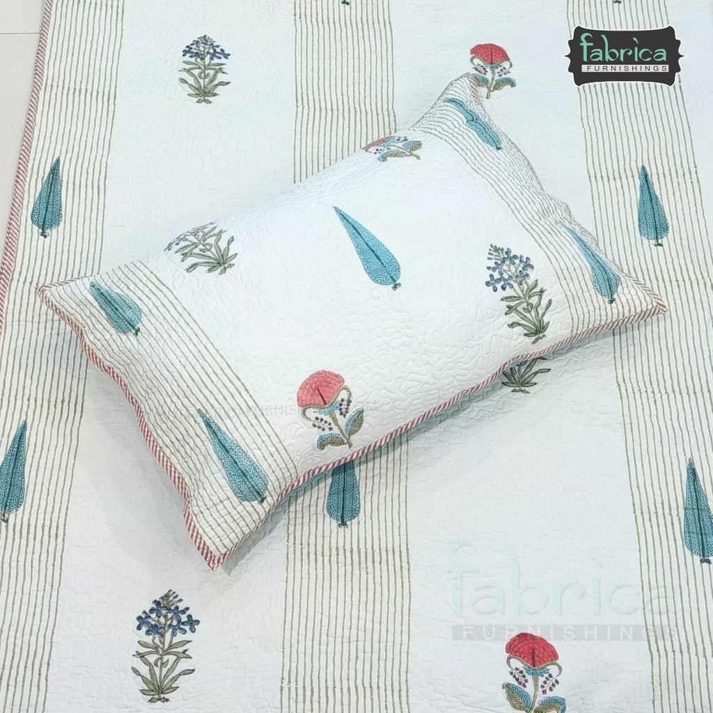 Sanganeri dreams Mul Cotton Handblock Printed king Size Quilted Bedcovers