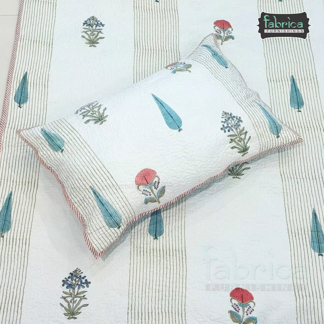 Sanganeri dreams Mul Cotton Handblock Printed king Size Quilted Bedcovers