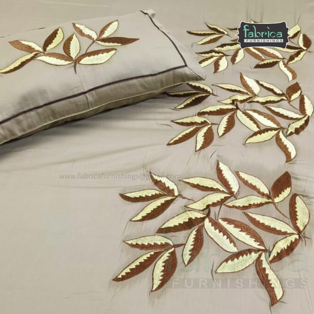 Fabby Decor  Designer Pure Cotton Embroidered King Size Bedsheet Set