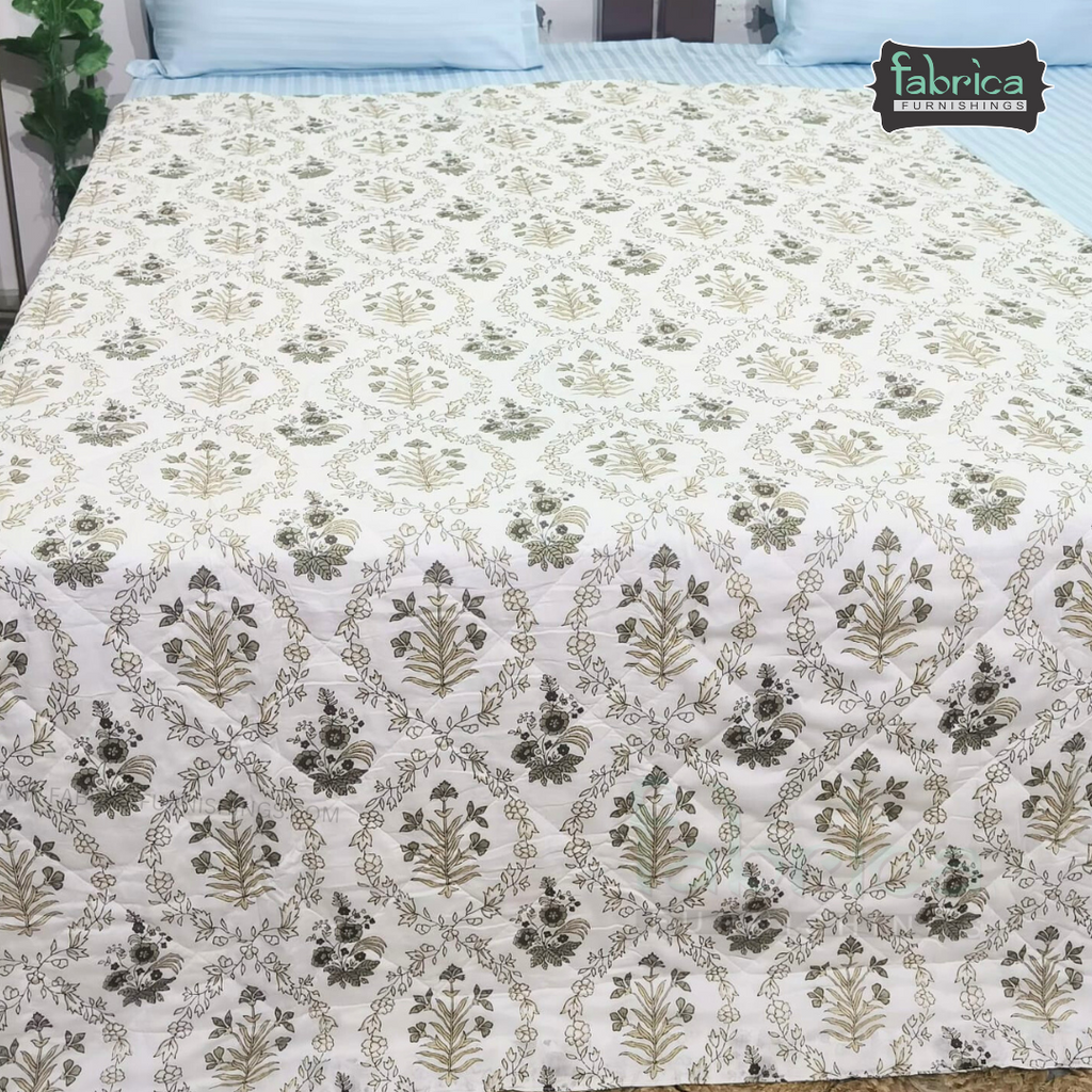 Kesariya Handblock  Printed Single Bed Pure Cotton Ac Mul -Mul Quilt