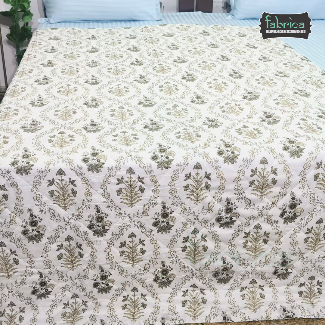 Kesariya Handblock  Printed Single Bed Pure Cotton Ac Mul -Mul Quilt
