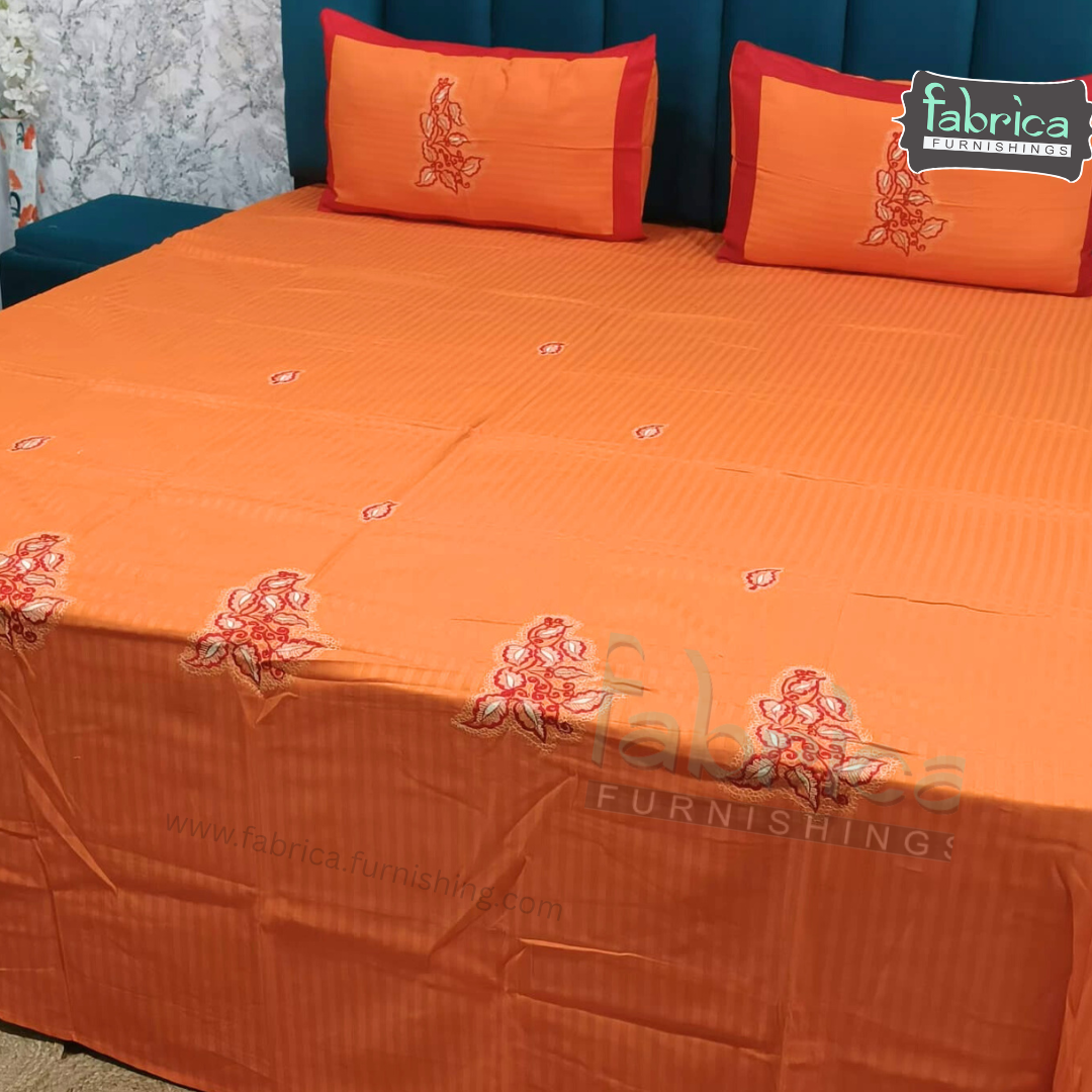 Ivory bloom Designer Pure Cotton Kingsize Embroidered Bedsheet