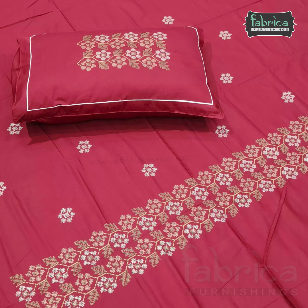 Artistic Thread Work Pure Cotton King Size Embroidered Bedsheet