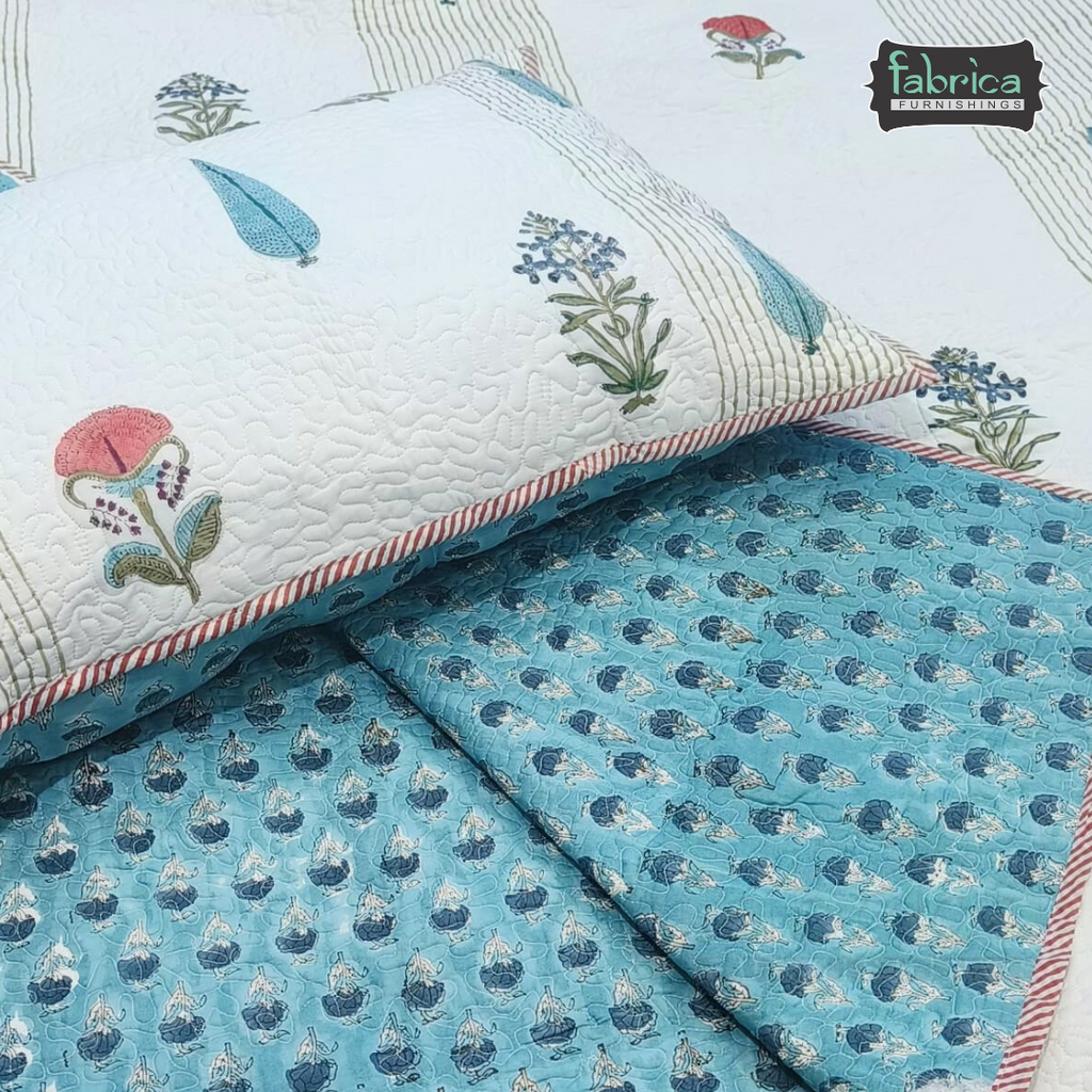 Sanganeri dreams Mul Cotton Handblock Printed king Size Quilted Bedcovers