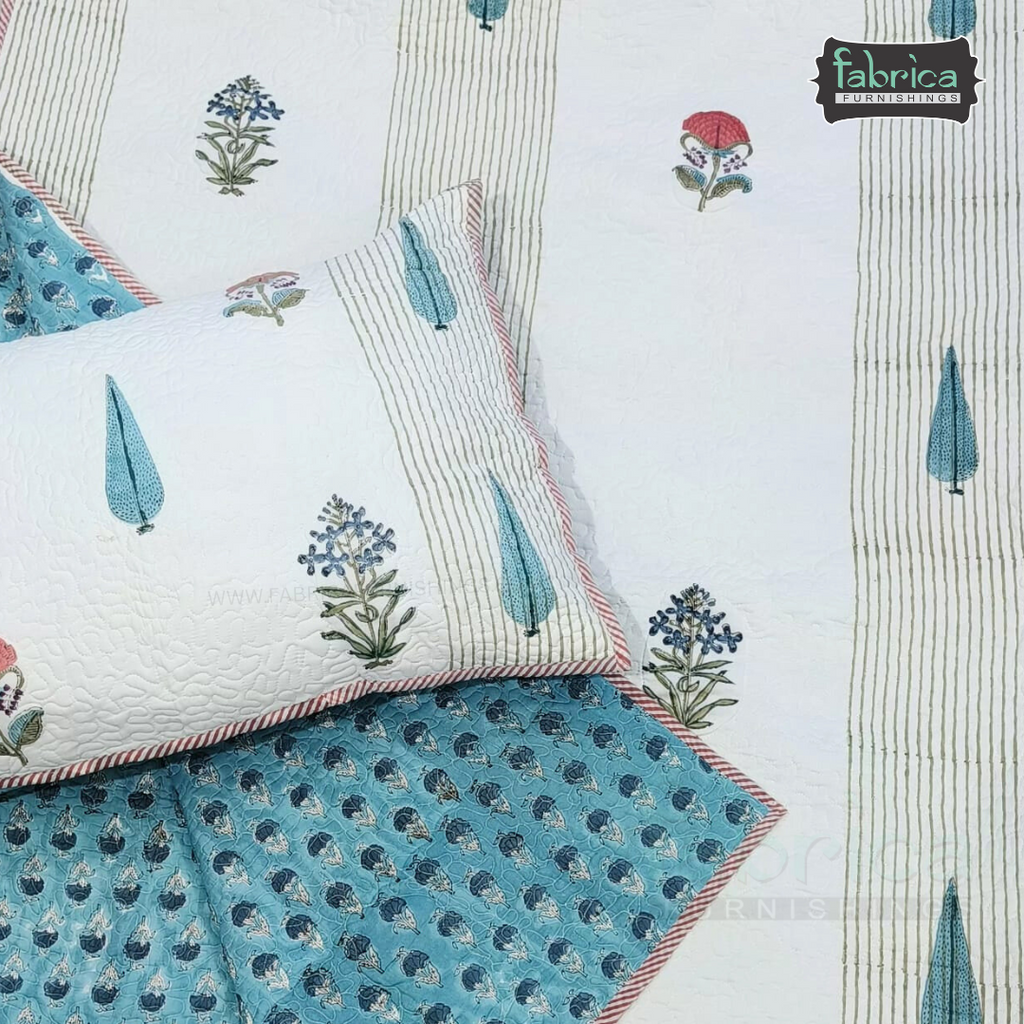 Sanganeri dreams Mul Cotton Handblock Printed king Size Quilted Bedcovers
