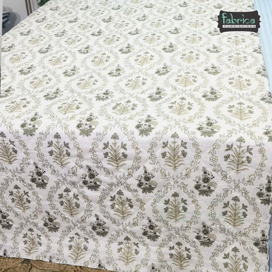 Kesariya Handblock  Printed Single Bed Pure Cotton Ac Mul -Mul Quilt