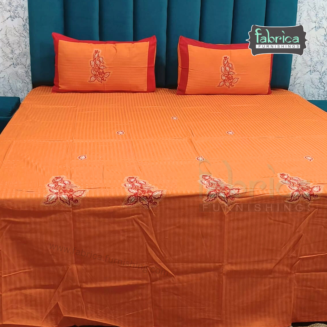 Ivory bloom Designer Pure Cotton Kingsize Embroidered Bedsheet