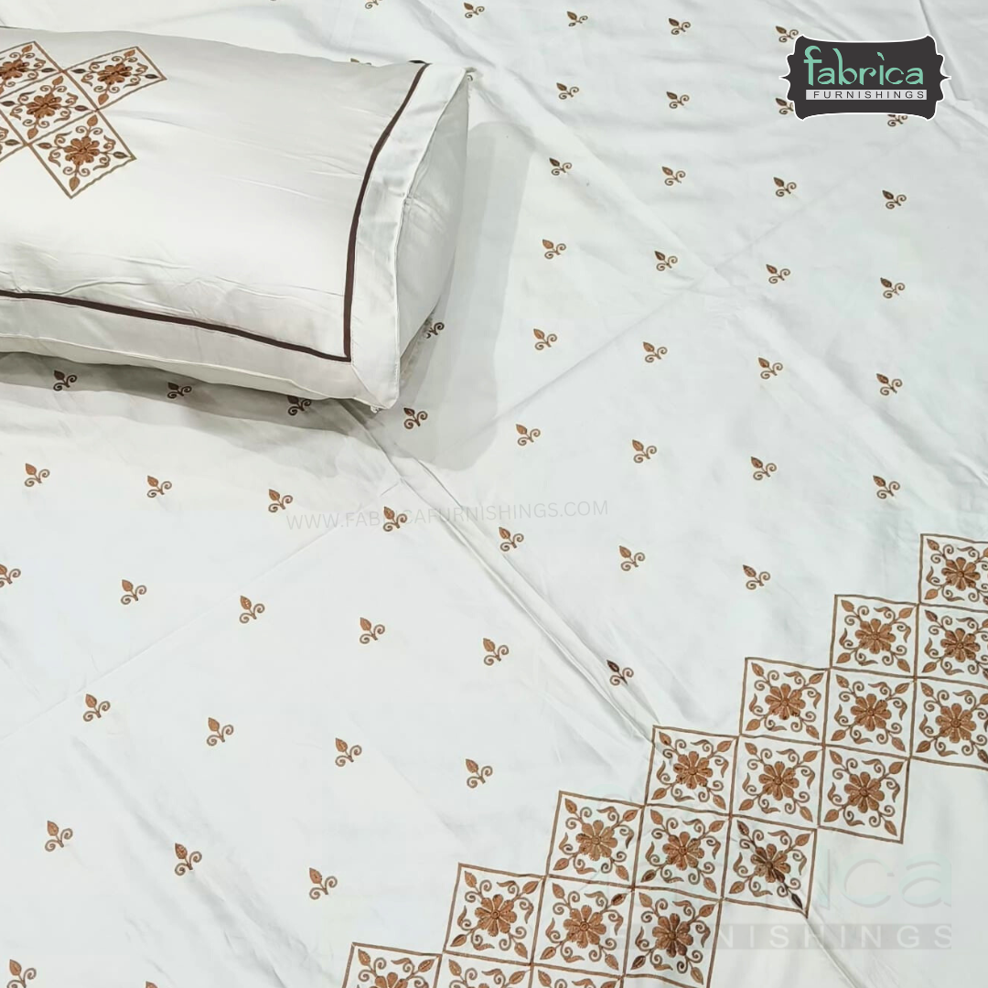 Artistic Thread Work Pure Cotton King Size Embroidered Bedsheet