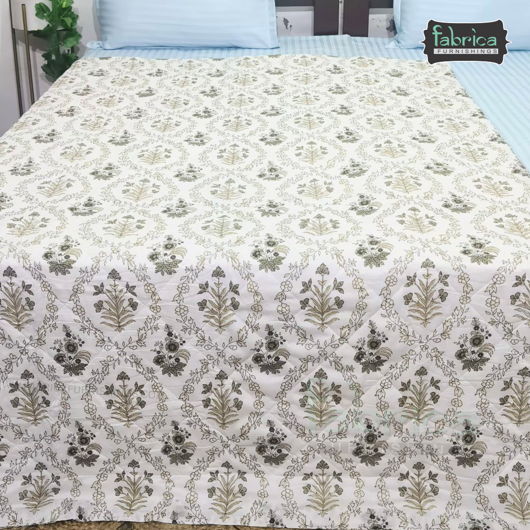 Kesariya Handblock  Printed Single Bed Pure Cotton Ac Mul -Mul Quilt