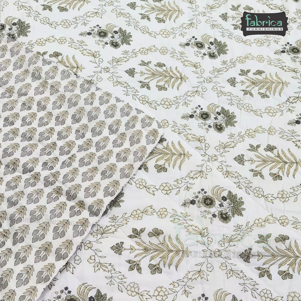 Kesariya Handblock  Printed Single Bed Pure Cotton Ac Mul -Mul Quilt