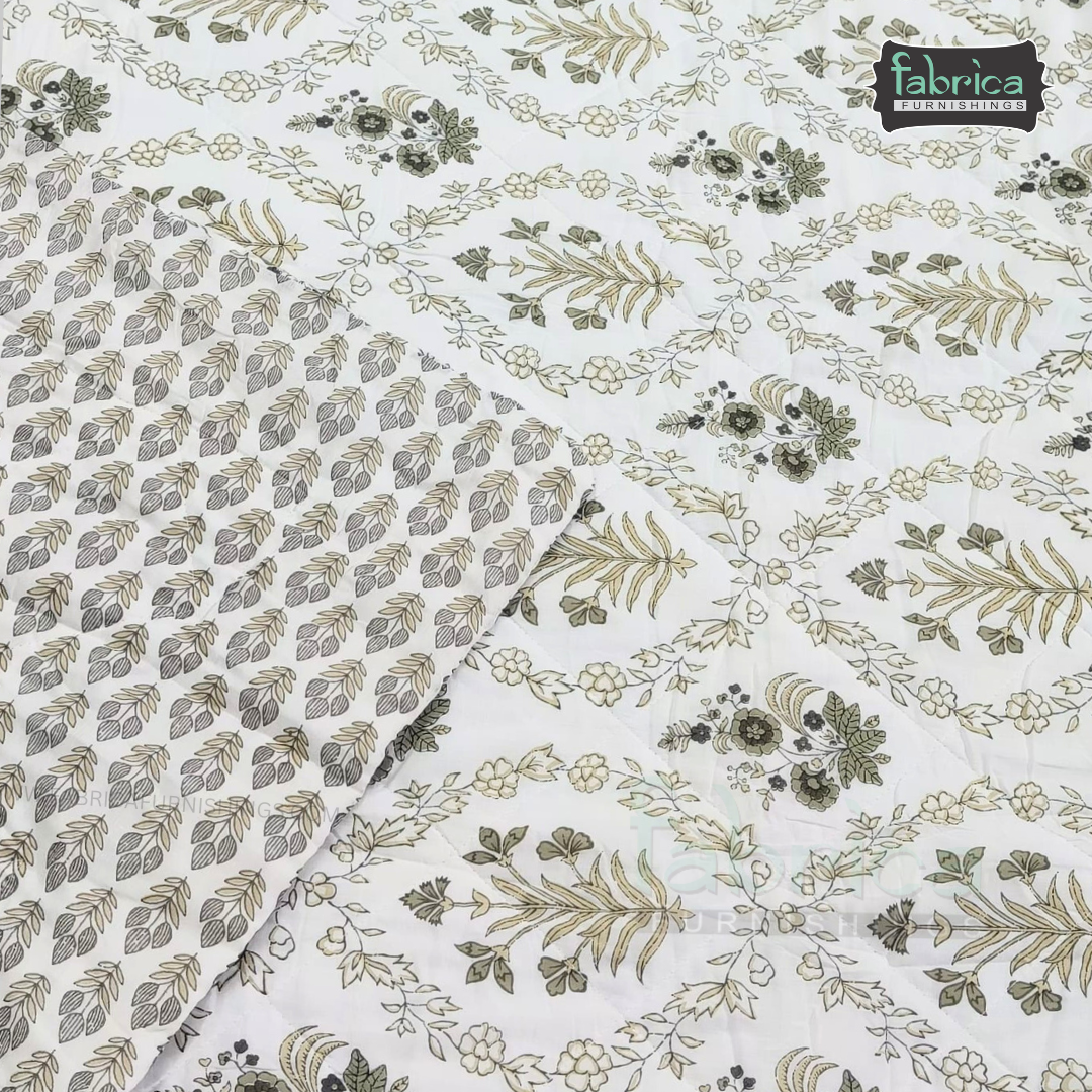 Kesariya Handblock  Printed Single Bed Pure Cotton Ac Mul -Mul Quilt