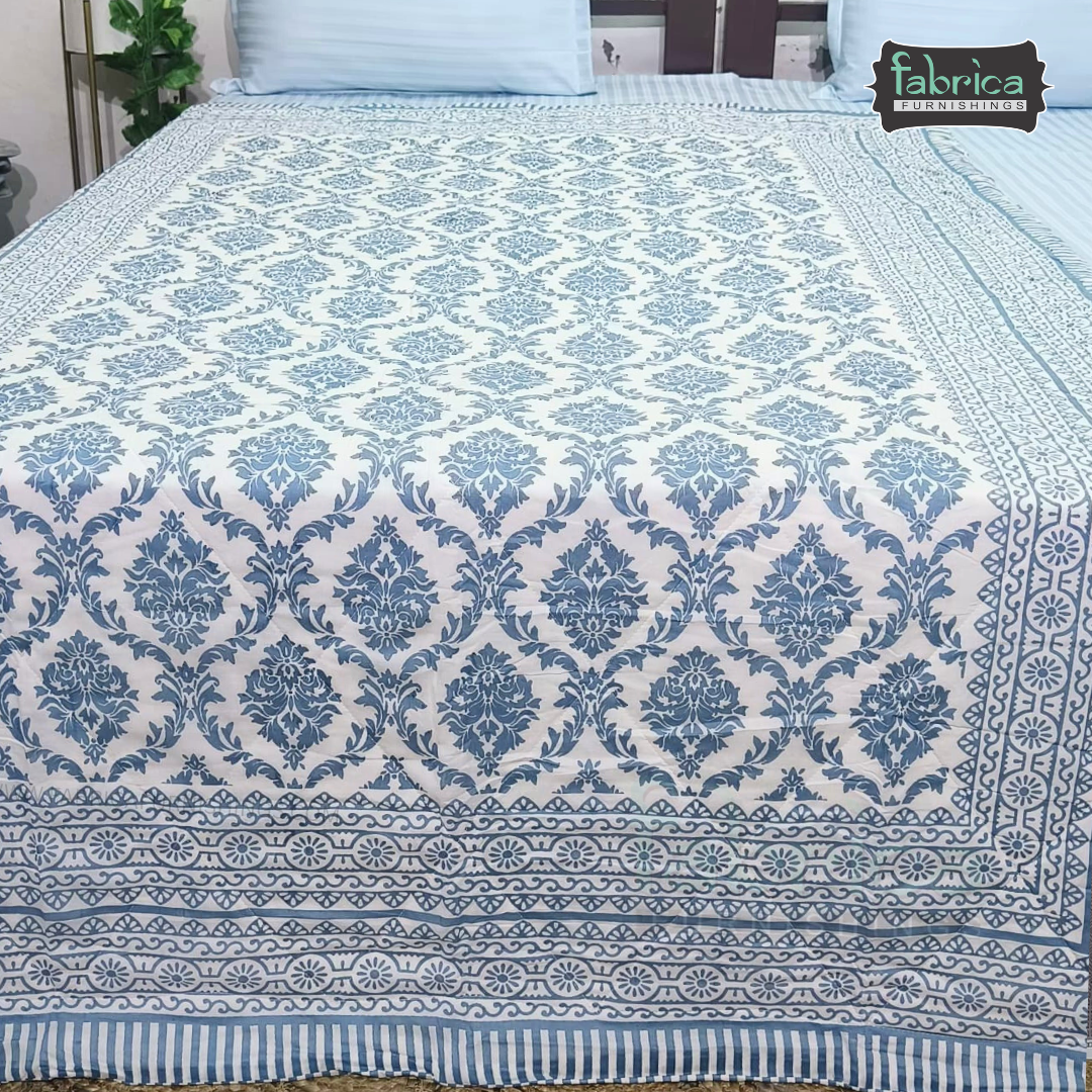 Kesariya Handblock  Printed Single Bed Pure Cotton Ac Mul -Mul Quilt