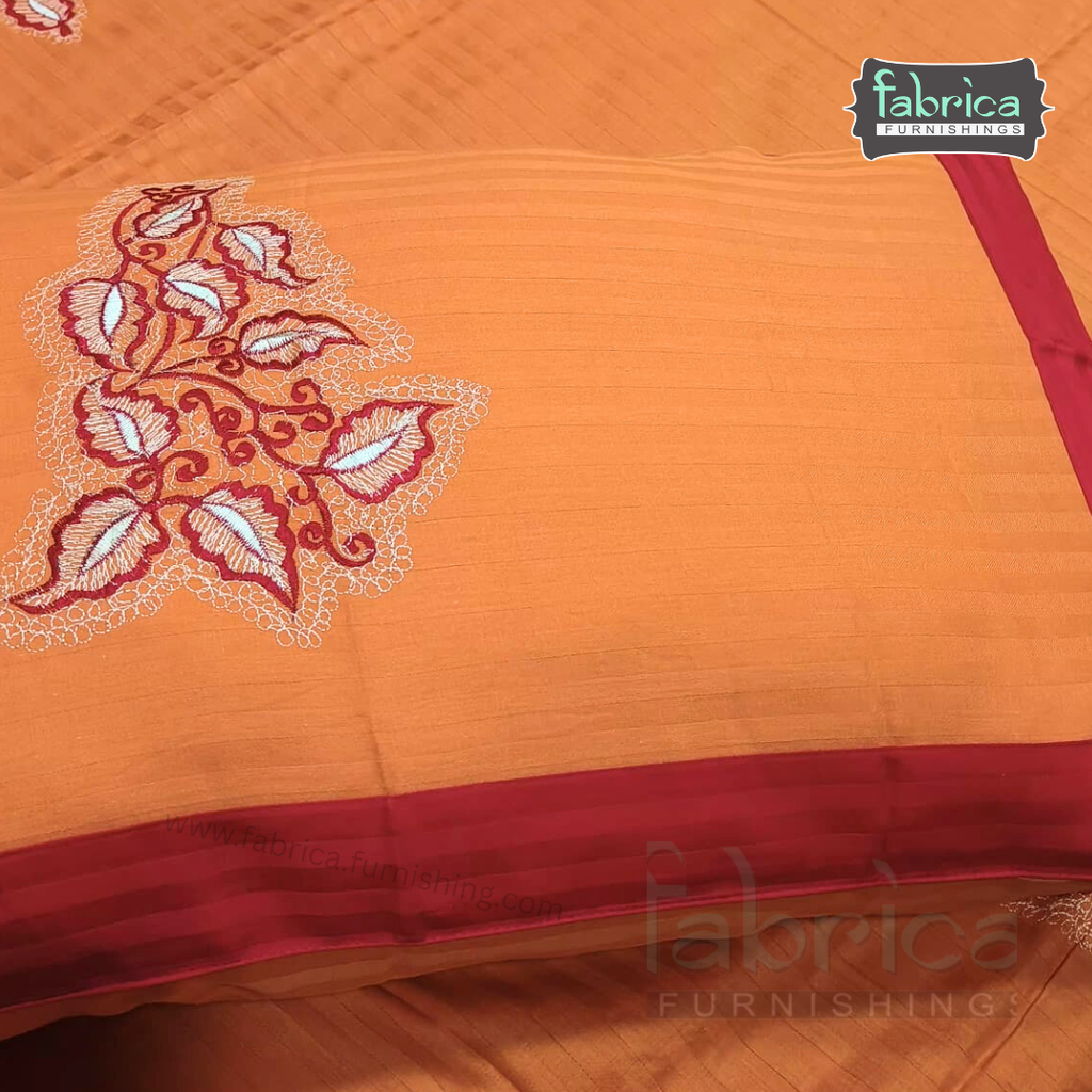 Ivory bloom Designer Pure Cotton Kingsize Embroidered Bedsheet