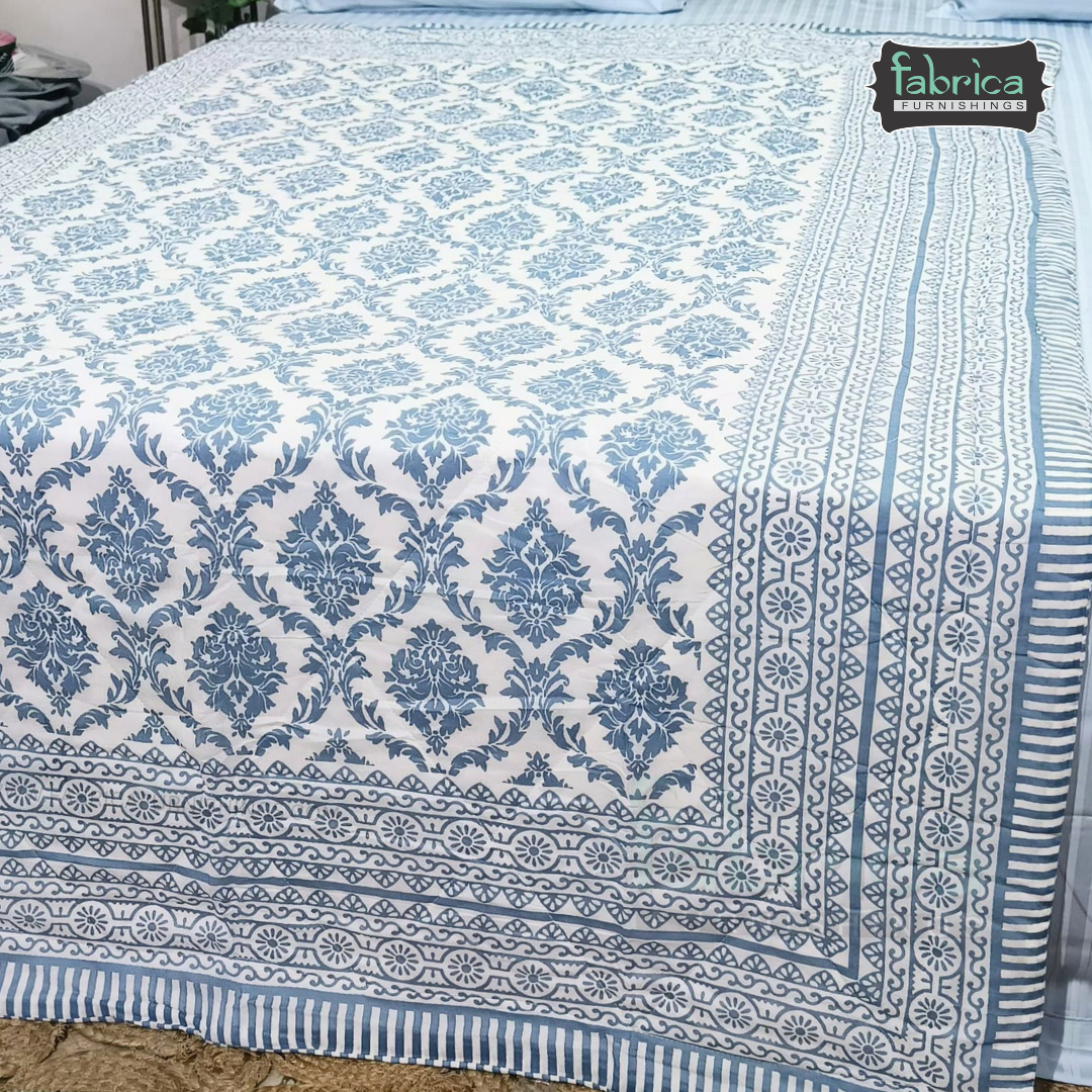 Kesariya Handblock  Printed Single Bed Pure Cotton Ac Mul -Mul Quilt