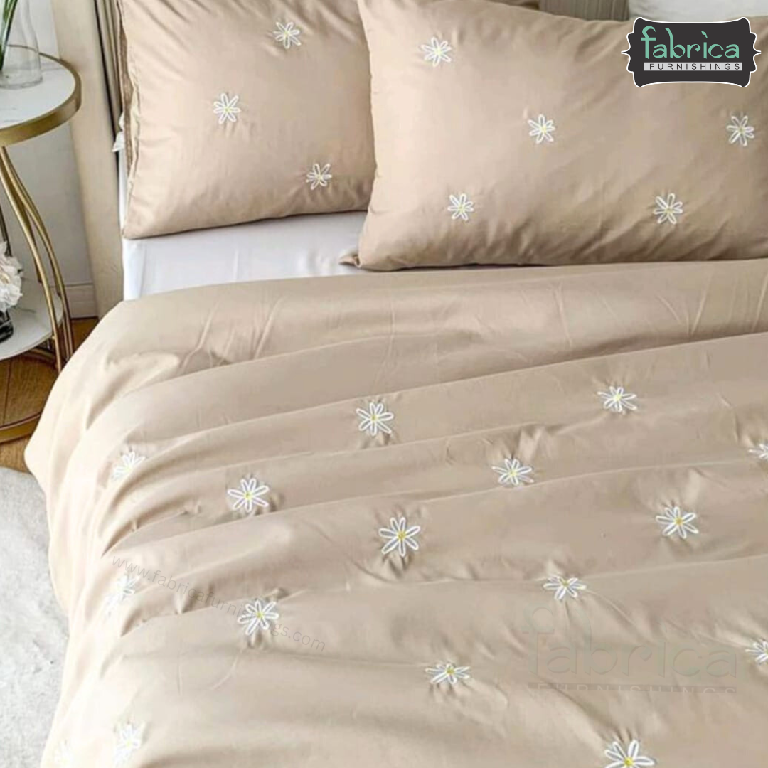 Floral Bloom Embroidered King Size Pure Cotton Bedsheet Set