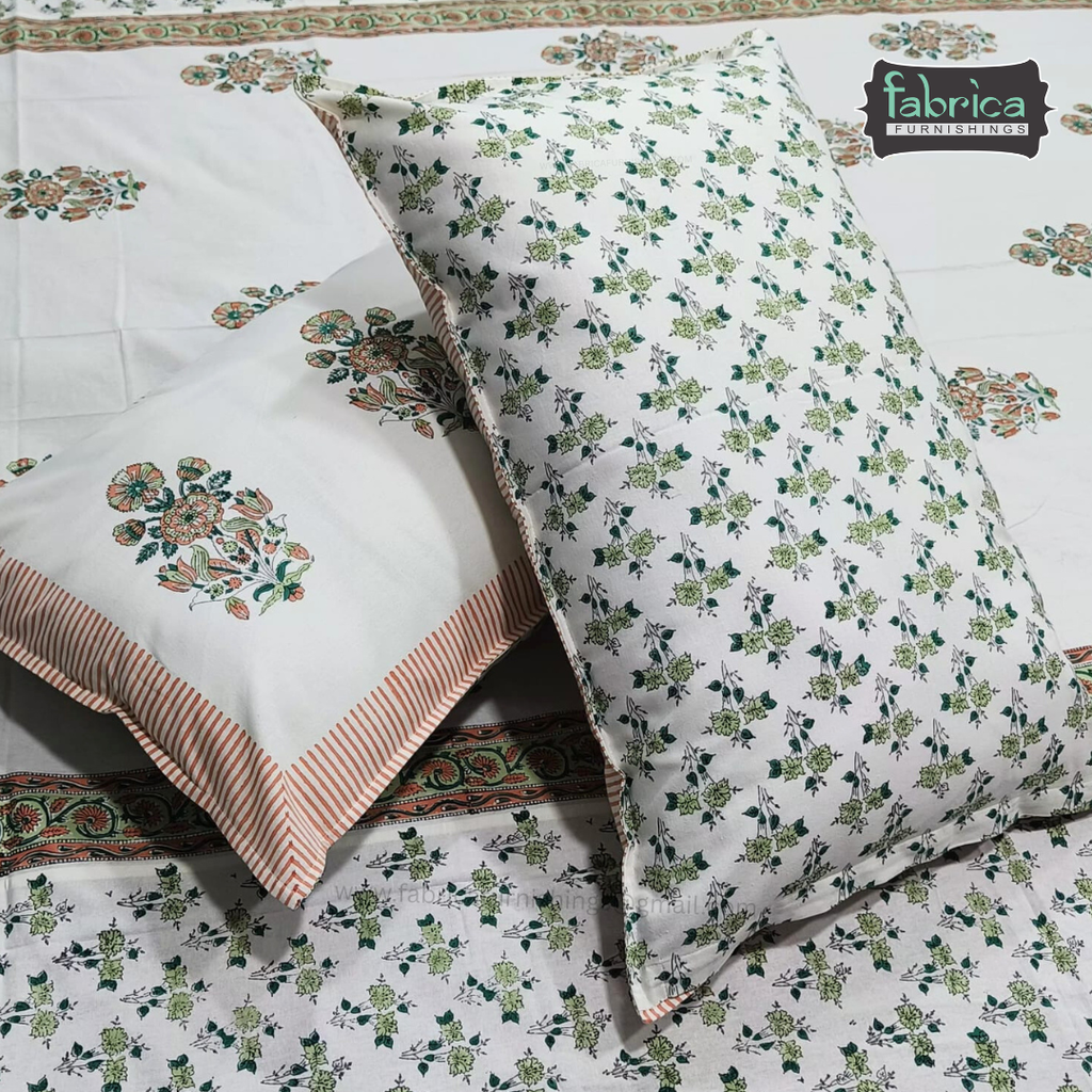 Traditional Handblock And Ajrak Printed Pure Cotton King Size Bedsheet