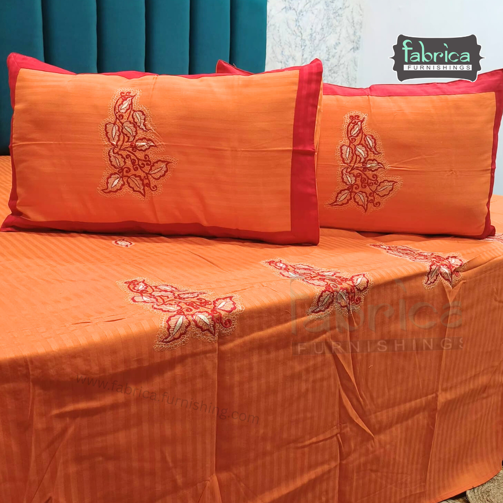 Ivory bloom Designer Pure Cotton Kingsize Embroidered Bedsheet