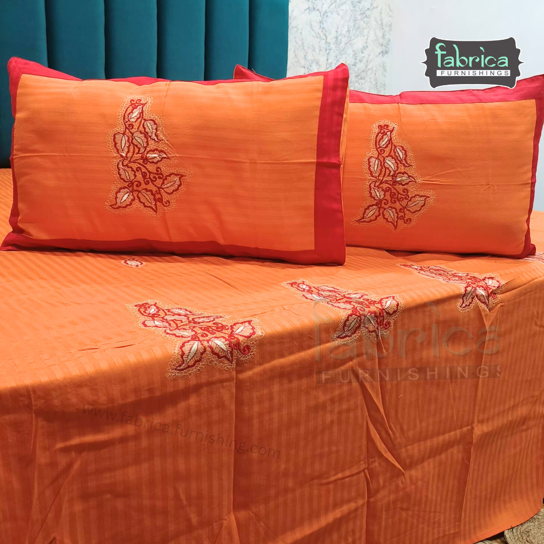 Ivory bloom Designer Pure Cotton Kingsize Embroidered Bedsheet