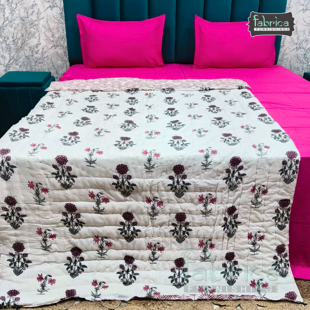 Mughal Nazakat  Handblock Printed Single Bed Pure Cotton Ac Quilt