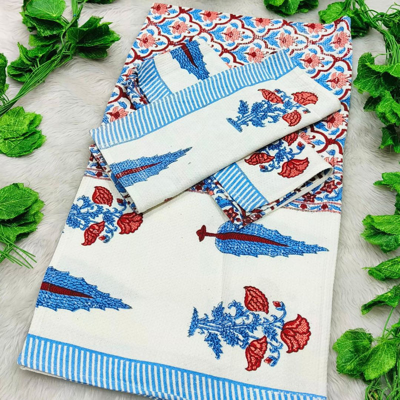Waffle Handblock Printed Pure Cotton Bath & Hand Towels