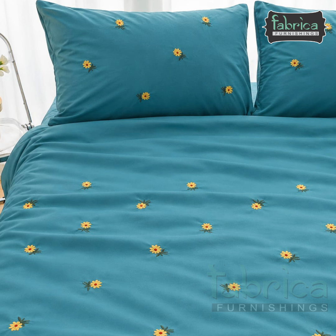 Floral Bloom Embroidered King Size Pure Cotton Bedsheet Set
