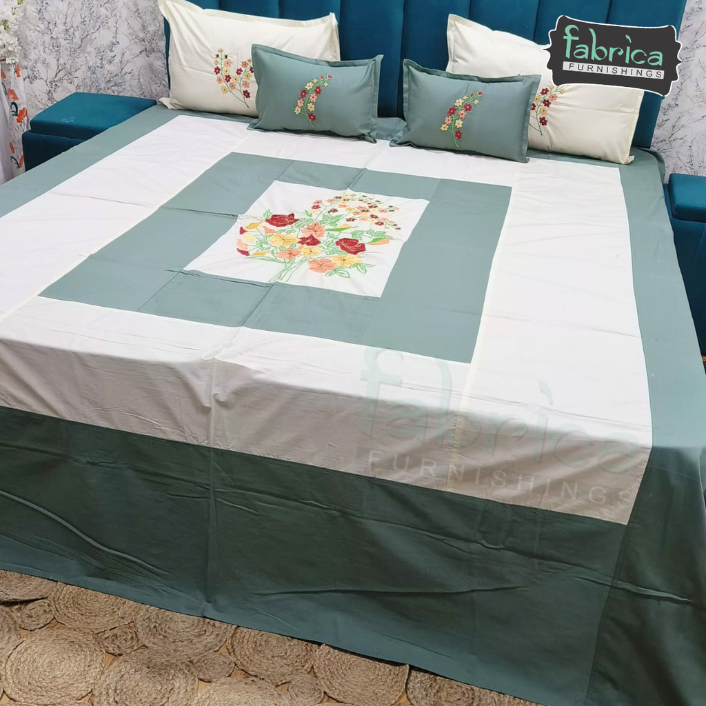 Fabby Royal Designer Embroider king Size Bed Sheets Cum Bedcover 5 Pcs Set