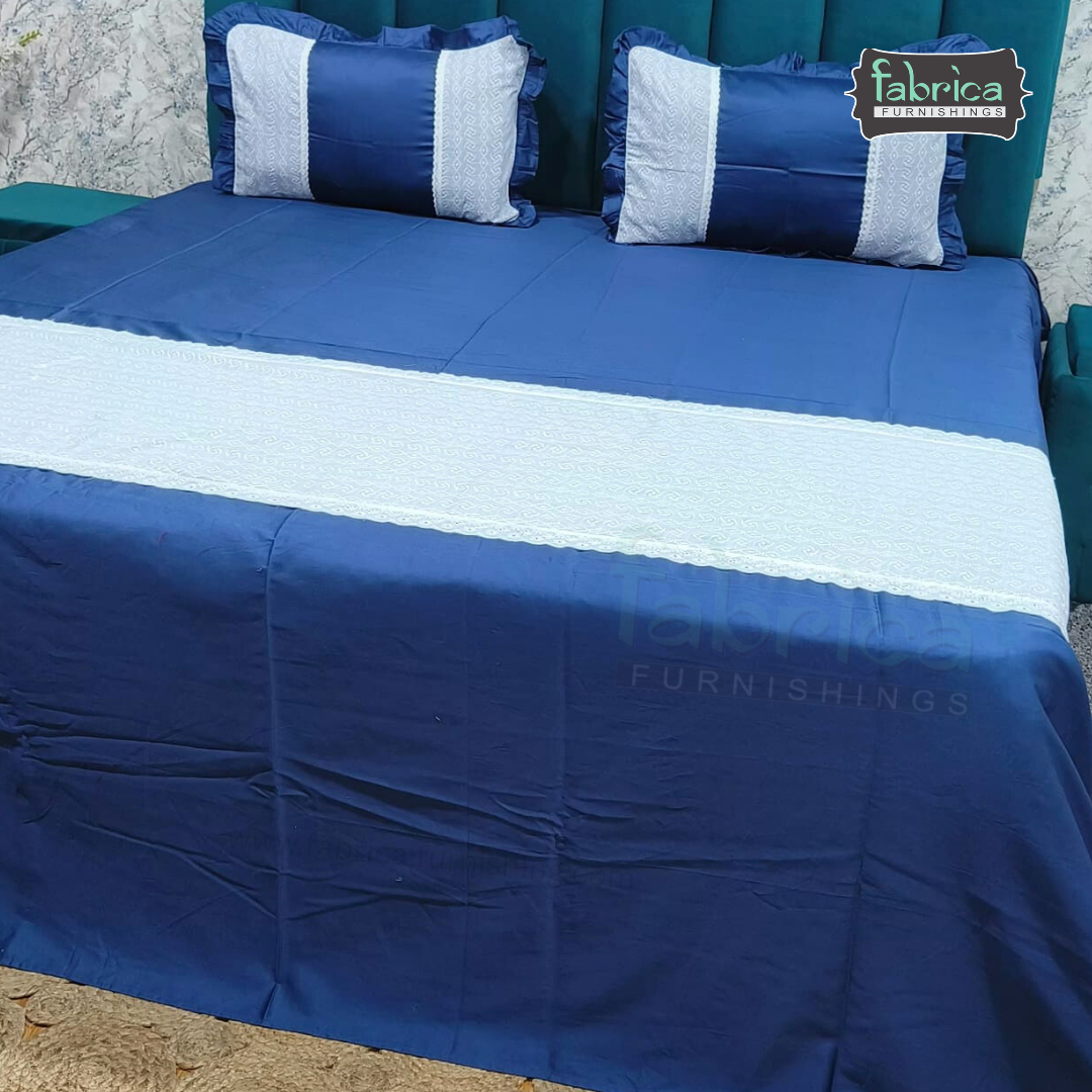 Nazakat Chikankari pure cotton King Size Lacework Bedsheet Set