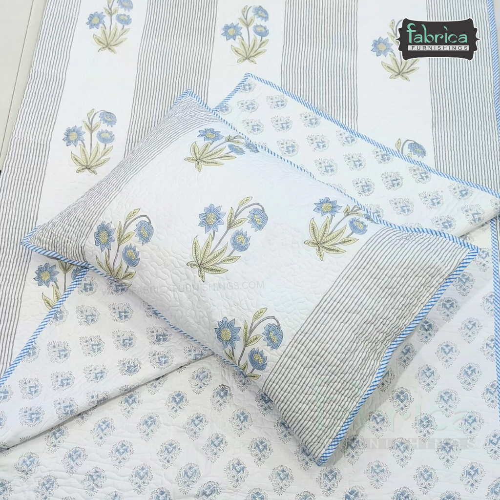 Sanganeri dreams Mul Cotton Handblock Printed king Size Quilted Bedcovers