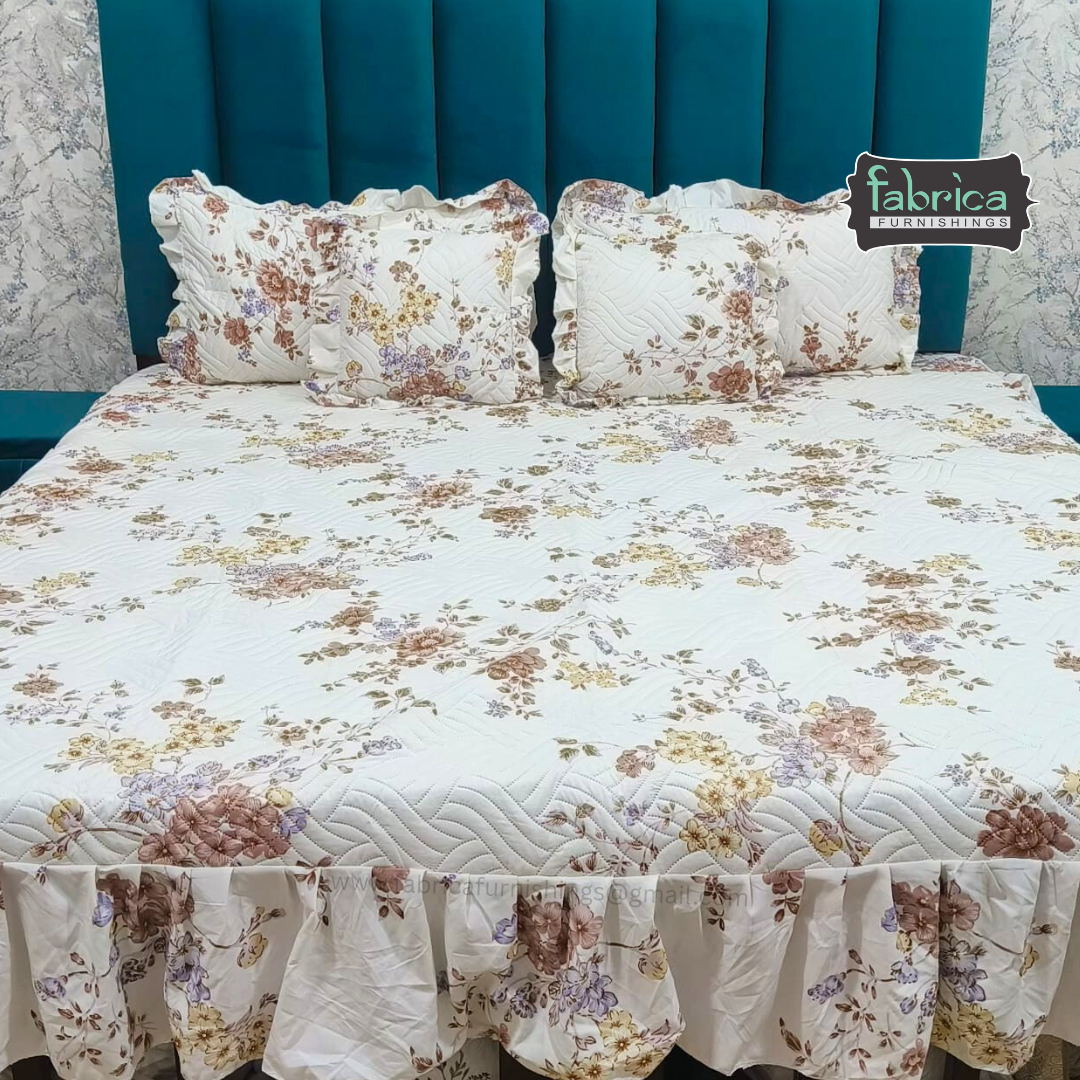 Divine Printed Double Bed Pure Cotton Quilted Frill Work Bedcover