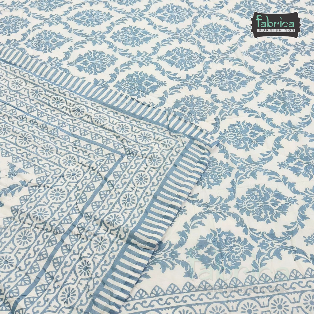 Kesariya Handblock  Printed Single Bed Pure Cotton Ac Mul -Mul Quilt