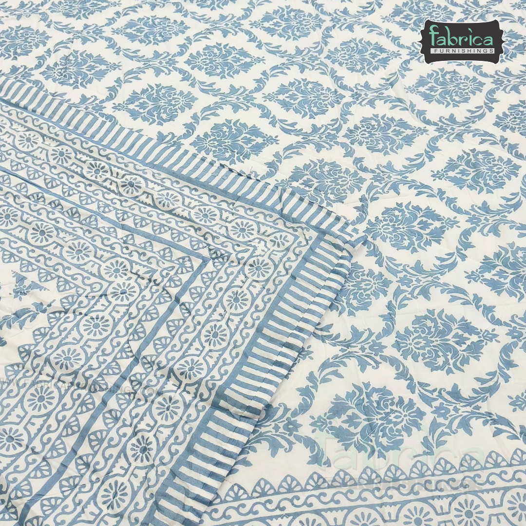 Kesariya Handblock  Printed Single Bed Pure Cotton Ac Mul -Mul Quilt