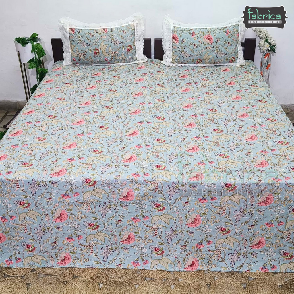 Traditional Anokhi Prints Pure Cotton King Size Lacework  Bedsheet